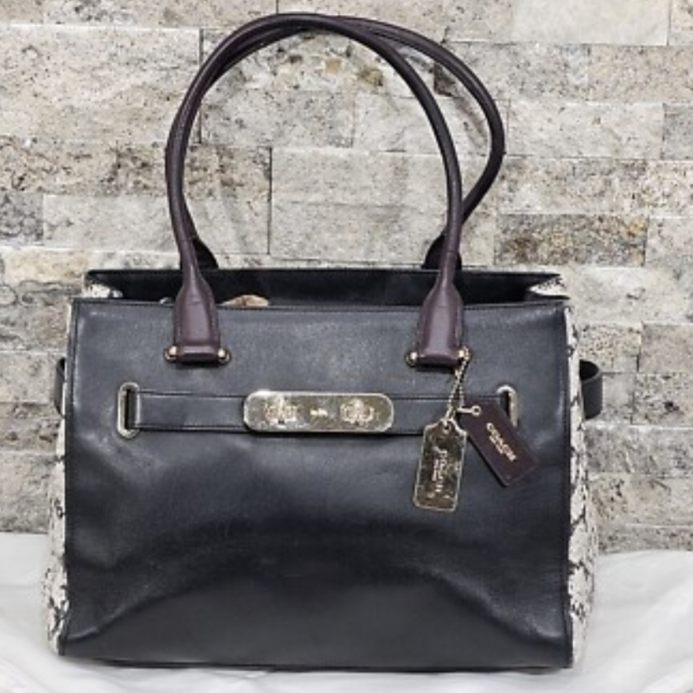 COACH Color Block Exotics Swagger Carryall LI/Black Satchel Black Multi NWT